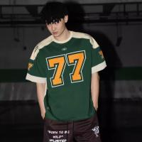 ราคา เสื้อยืด คอกลม เสื้อยืดผู้ชาย จดหมายพิมพ์ 77 เสื้อรักบี้ ฟุตบอล ฮอกกี้น้ำแข็ง บาสเก็ตบอล ｍen t shirt M 6XL oversize (23783737786)