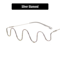 ราคา Western แฟชั่นเพชรโลหะครึ่งกรอบแว่นตาสำหรับผู้หญิง Wave Retro ไม่มีเลนส์ตกแต่งแว่นตาสำหรับผู้หญิง (17977247547)
