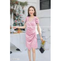 ราคา BS3445 เดรสสั้นออกงาน ผ้าซาร่าเนื้อเงา แต่งเว้าไหล่ เดรสออกเดท (17208297582)