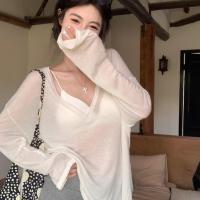ราคา KOKO เสื้อเชิ้ตแขนยาวคอวีสีขาวผู้หญิงซีทรูเล็กน้อย เสื้อกันแดดหลวมๆหน้าร้อนบางๆ เสื้อซีทรูด้านนอกทรงลำลอง เสื้อซีทรู เสื้อสาวอวบ Q801 (24185537545)
