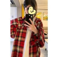 ราคา เสื้อเชิ้ตลายสก็อตสีแดงสไตล์อเมริกัน ทรงหลวม แขนยาว ผ้าบาง เสื้อเชิ้ตคอกลม สำหรับผู้หญิง แฟชั่นฤดูร้อน สไตล์ไฮสตรีท (24527185591)