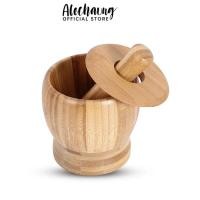 ราคา Alechaung ครกไม้ พร้อมสาก 4นิ้ว 4 5นิ้ว ครกไม้ยางพารา Wooden Mortar ครกตำพริก น้ำหนักเบา (23127769340)