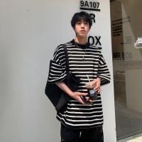 ราคา NALLCHEER เสื้อยืดลายขวางผู้ชายแฟชั่นวินเทจสไตล์อเมริกันหลวมแขนสั้น (24361898717)