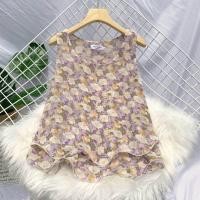 ราคา เสื้อกล้ามสายเดี่ยวเสื้อชีฟองแขนกุดลายดอกไม้เล็กๆสไตล์เกาหลีแบบใหม่ฤดูร้อนปี2023เสื้อตัวในแบบสั้นขอบหยักผู้หญิง (21853815546)