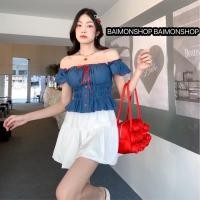 ราคา Mahaheng เสื้อระบาย แต่งกระดุมแดง ผ้ายีนส์เทึยม นิ่ม เสื้อครอปยีนส์ระบาย เสื้อครอปผู้หญิง แขนระบาย ใส่สบาย น่ารัก แฟชั่นผู้หญิง แฟชั่นเกาหลี เสื้อราคาถูก (23903091036)