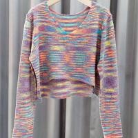 ราคา Grace Chili 0767 สินค้าพร้อมส่ง เสื้อถักไหมพรม เสื้อแขนยาว คอวี ตัวสั้น สีเรนโบว์ เนื้อผ้าไหมพรม สไตล์น่ารัก (10450420964)