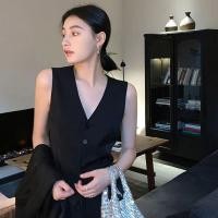 ราคา เสื้อแจ็กเก็ตสูทแขนกุด แบบบาง สําหรับผู้หญิง เสื้อคลุมกั๊กแขนกุด ดีไซน์กระดุมแถวหน้า (17522107165)