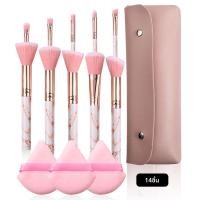 ราคา 14 ชิ้นสีชมพูชุด 10 แปรงแต่งหน้าหินอ่อน 3 ชิ้นการตั้งค่าสามเหลี่ยมแป้งพัฟ 1 ชิ้นคู่ปุ่มแปรงแต่งหน้ากระเป๋า (24567954756)