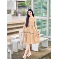 ราคา เดรสขนมชั้นคอเหลี่ยมน่ารักสไตล์มินิมอล ใส่คลุมท้องได้ (22737180812)