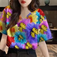 ราคา 2568 เสื้อสงกรานต์ ลายดอกไม้สีพาสเทล เสื้อยืด oversize ชุดไปคาเฟ่ ผ้าคอตตอนยืดหยุ่น เสื้อผู้หญิงลายดอกไซส์ใหญ่ (24202237642)