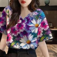 ราคา เสื้อสงกรานต์2568 ลายดอกไม้สีพาสเทล เสื้อยืด oversize ชุดไปคาเฟ่ ผ้าคอตตอนยืดหยุ่น เสื้อผู้หญิงลายดอกไซส์ใหญ่ (24202266512)