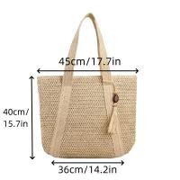ราคา Fashion woven tote bag large capacity casual woven shoulder bag lightweight casual handbag (24254437155)