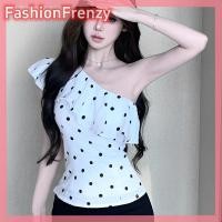 ราคา FashionFrenzyY เสื้อกั๊กเซ็กซี่เปิดไหล่ลายจุดมีระบายสำหรับผู้หญิงฤดูร้อน (24255328117)