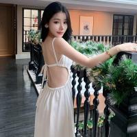 ราคา ชุดเดรสยาวปานกลางแบบเปิดหลังสุดหรูหรา ทรงเอ เดรสยาวปานกลางสำหรับฤดูร้อน สไตล์หวาน ผ้าชีฟอง แขนกุด คอวี ชุดไปงานปาร์ตี้ชายหาด (24422610109)