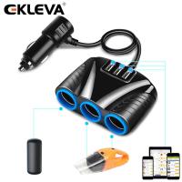 ราคา EKLEVA 3 1A 12V Car Charger 3 in 1 Splitter Power Adapter Hub Power Adapter 12V 24V USB Car charger Socket For Smartphone IPhone IPad Phone DVR GPS (19652972505)