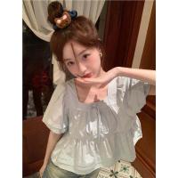 ราคา เสื้อเชิ้ตแขนสั้นทรงพองคอเหลี่ยมสไตล์ฝรั่งเศสสำหรับผู้หญิงในช่วงฤดูร้อน สีน้ำเงิน ทรงหลวม แขนพอง คอเหลี่ยม แขนสั้น ทรงปกติ (24296666738)