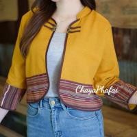 ราคา เสื้อคลุมคอจีน แต่งลายผ้าทอ เสื้อผ้าฝ้าย เสื้อพื้นเมือง (23933760912)