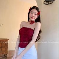 ราคา Auroraพร้อมส่ง รูปถ่ายจากงานจริง เกาะอกลายมัดย้อมดำแดง ไม่มีฟองน้ำ ทรงรัดตัว (23787217745)