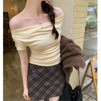 ราคา เสื้อยืดแขนสั้น ปาดไหล่ เสื้อเปิดไหล่ 5สี4ไซส์ เสื้อครอปสำหลัผู้หญิง สไตล์เกาหลี No 388 (23878092330)