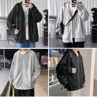 ราคา NEW เสื้อคลุมมีฮู้ดผู้ชาย เสื้อคลุมแขนยาว มีซิปรูด มีหมวก สี ดำ เทา (9522763202)