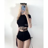 ราคา ชุดเซ็ทเสื้อครอปผูกเอว กางเกงรูดข้าง ชุดออกกำลังกาย ชุดสายฝอ เสื้อครอป เอวลอย ฟรีไซส์ XS M (14045837539)