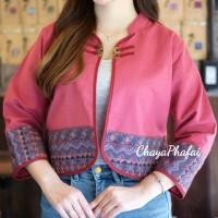 ราคา เสื้อคลุมคอจีนแต่งลายผ้าทอ เสื้อผ้าฝ้าย เสื้อพื้นเมือง (23933894230)