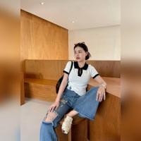 ราคา SpinnyHouse เสื้อยืด ทรงคอโปโล ไหมพรม สีพื้นตัดแถบคอทูโทน รุ่น จามจุรี B 026 2 A (19792398643)