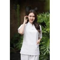 ราคา เสื้อพื้นเมือง ผ้าฝ้ายสีขาว แขนสั้น7แบบใส่สบาย แขนสั้น แขนยา (19616045085)