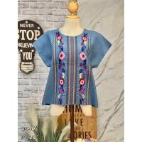 ราคา เสื้อปัก เสื้อยีนส์ ปักดอกไม้ เสื้อสวยใส่สบายงานปักลายน่ารักมี3สีฟรีไซส อก32 44 ใส่ได้ (24212099387)