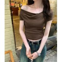ราคา เสื้อยืดแขนสั้น เสื้อเปิดไหล่ 5สี4ไซส์ เสื้อครอปสำหลัผู้หญิง ปาดไหล่ สไตล์เกาหลี No 388 (23877508256)