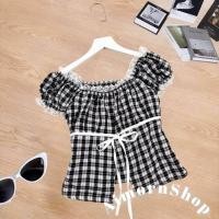 ราคา AimornShopp เสื้อครอปแขนตุ๊กตา ลายตาราง ทรงน่ารักมาก ผ้าดีเนื้อผ้านิ่มใส่สบาย (24024729220)
