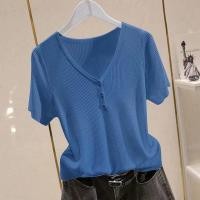 ราคา เสื้อเชิ้ตคอวีแขนสั้นผ้ากำมะหยี่สไตล์เกาหลีสำหรับใส่ทำงานในฤดูใบไม้ร่วงและฤดูใบไม้ผลิ เสื้อเชิ้ตคอกลมแขนยาวสำหรับใส่ในฤดูหนาว เสื้อเชิ้ตแขนยาว (24535635064)