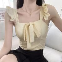 ราคา MIMI DIDI เสื้อสายเดี่ยวโบว์รูปร่างหยักไหมพรม เสื้อครอป คอเหลี่ยม สไตล์ฝรั่งเศส สไตล์หวาน แฟชั่น เรียบง่าย 82148 (22930752967)