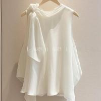 ราคา เสื้อเชิ้ตแขนกุดสีขาวหรูหราสำหรับผู้หญิงในช่วงฤดูร้อน เสื้อเชิ้ตคอตั้งแขนกุดสไตล์ฝรั่งเศส ทรงหลวม สวมใส่สบาย (24527179768)