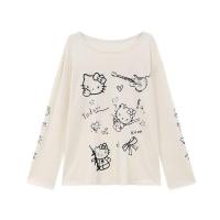 ราคา เสื้อยืดแขนยาว การ์ตูนลายการ์ตูน พิมพ์ลายคิตตี้หลอก ผู้หญิงลมขี้เกียจหลวมด้านบน (24546057690)