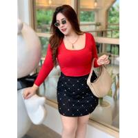 ราคา เสื้อเรย่อนคอเหลี่ยมแขนยาวสาวอวบ อก 36 46 (23914302205)