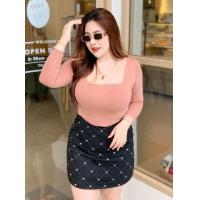 ราคา เสื้อเรย่อนคอเหลี่ยมแขนยาวสาวอวบ อก 36 46 (23914302204)