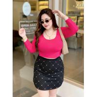 ราคา เสื้อเรย่อนคอเหลี่ยมแขนยาวสาวอวบ อก 36 46 (23914302200)