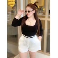 ราคา เสื้อเรย่อนคอเหลี่ยมแขนยาวสาวอวบ อก 36 46 (23914302199)