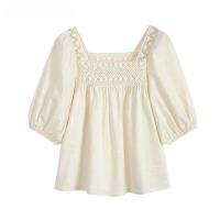 ราคา เสื้อเชิ้ตผู้หญิง Salt Series Wish ชิค Hollow out Lace Design Square Collar Doll Shirt ทรงพอดีตัว สวมหัว ผ้าฝ้ายผสม (23077085785)