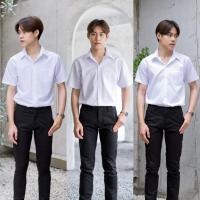 ราคา เสื้อนักศึกษาชายแขนสั้น เสื้อเชิ้ตแขนสั้นผู้ชาย ไซต์ S 56 ผ้าคอมทวิว ผ้าไมโคร ผ้าดิบ (18842722241)