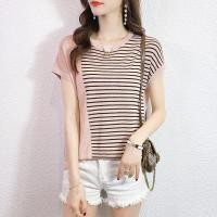 ราคา เสื้อยืดไหมพรม ผ้าไม่บางมาก ลายทางเอียงมินิมอล สไตล์เกาหลี คอกลม แขนสั้น เสื้อแขนกุดลายทาง (24259701938)