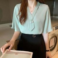 ราคา เสื้อเชิ้ตผ้าชีฟองแขนยาวสำหรับผู้หญิง ทรงหลวม คอวี แขนกระดิ่ง เสื้อเชิ้ตทรงพอดีตัว เสื้อเชิ้ตแขนยาวแบบลำลอง (24532007681)