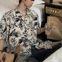 ราคา CalceNubes เสื้อเชิ้ตผู้ชายเสื้อแขนสั้นพิมพ์ลายหมึกเสื้อเชิ้ตลายดอกไทยชายหาดฤดูร้อน (22297141446)