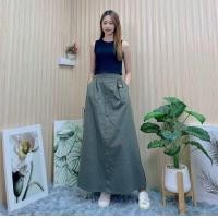 ราคา กระโปรงยีนส์ทรงบานยาว 100ZQ สม็อคหลังกระเป๋าสองข้าง แต่งกระดุมหน้า (24330847088)