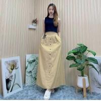 ราคา กระโปรงยีนส์ทรงบานยาว 100ZQ สม็อคหลังกระเป๋าสองข้าง แต่งกระดุมหน้า (24330847082)