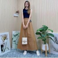 ราคา กระโปรงยีนส์ทรงบานยาว 100ZQ สม็อคหลังกระเป๋าสองข้าง แต่งกระดุมหน้า (24330847083)