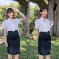 ราคา กระโปรงพิธีการ กระโปรงรับปริญญา สีกรมท่า ผ้าเสริท ยาว22 24 26 กระโปรงนักศึกษาสีกรม (24296350178)