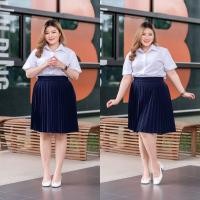 ราคา กระโปรงพลีทสีกรม พลีสสีกรมท่า สีกรม จีบรอบเล็ก ยาว 20 28 นิ้ว (21394398075)