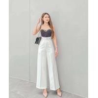 ราคา พร้อมส่งกางเกงเอวสูงขากระบอก สีขาว (21757358640)